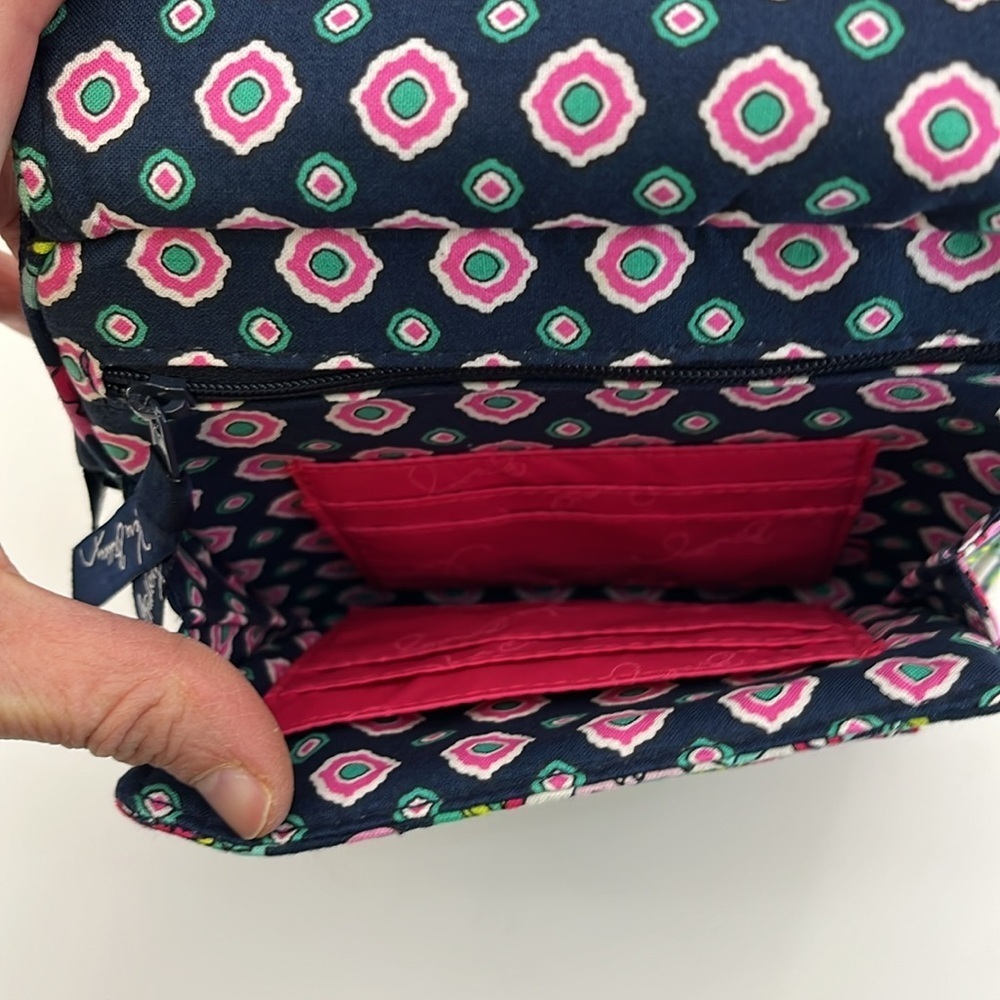 Vera Bradley Navy Blue & Pink Floral Crossbody Purse Wallet Organizer Bag - Picture 5 of 11
